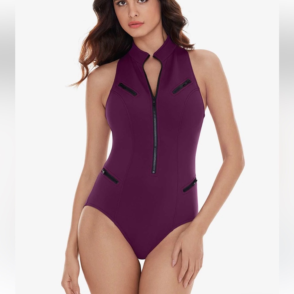Magicsuit Purple Zip-Front One-Piece Swimsuit